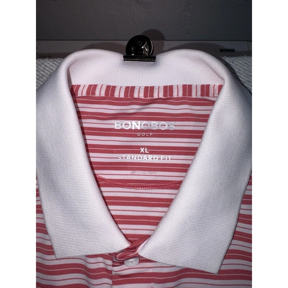 Bonobos Golf Men's XL Standard Fit Polo Shirt - Coral/White Striped Performance